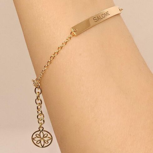 16K Gold Name Bar Engraved Bracelet, Handmade Plated gold jewelry for Women, Personalized gift Gold Plated bar, Mother's Day Gift, Friendship, Wedding Jewelry, in Saudi Arabia