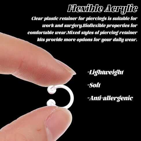 29 قطعة من مثبتات الثقب الشفافة للعمليات الجراحية - مثبتات ثقب شفافة من الأكريليك - أقراط مرصعة للأنف، مجموعة مجوهرات من الأكريليك لرياضات العمل in Kuwait