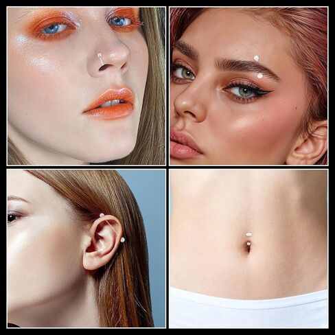 29 قطعة من مثبتات الثقب الشفافة للعمليات الجراحية - مثبتات ثقب شفافة من الأكريليك - أقراط مرصعة للأنف، مجموعة مجوهرات من الأكريليك لرياضات العمل in Kuwait