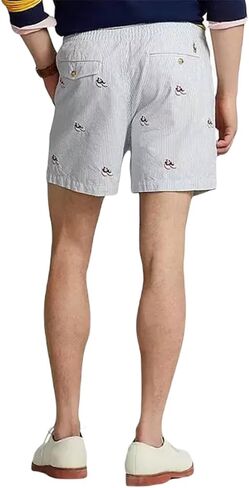 POLO RALPH LAUREN Men's Classic Fit Prepster Oxford Short Embroidered Saddle Shoes (US, Alpha, Large, Regular, Regular, Blue/White Stripe) in Saudi Arabia