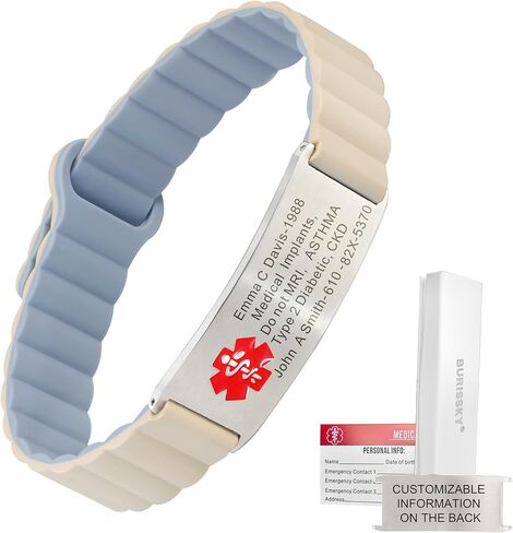 Custom Adjustable Medical Alert Bracelets for Women & Men, Free Engraving Personalized Emergency Identification Medical ID Bracelet Diabetic DNR Waterproof Sport Silicone Wristband in Saudi Arabia