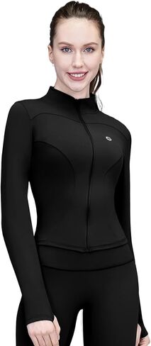 Women's Workout Jacket Full Zip Athletic Jacket with Thumb Holes, Stand-Up Collar Slim Fit Yoga Jacket in Saudi Arabia