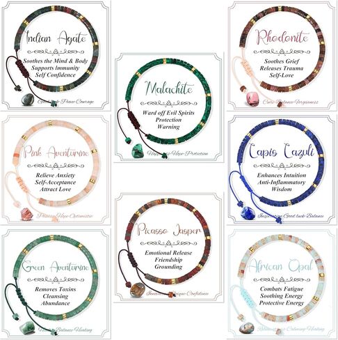 WAINIS 8Pcs Inspirational Gifts Bracelets for Women Natural Stone Crystal Healing Beaded Bracelets Adjustable Spiritual Protective Stones Beads Bracelets for Women Friends Sister in Kuwait