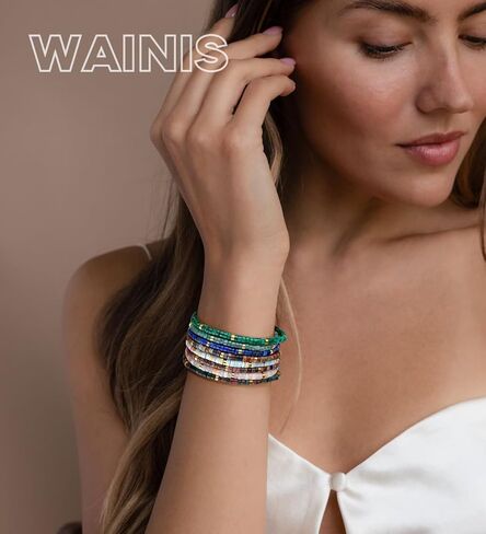 WAINIS 8Pcs Inspirational Gifts Bracelets for Women Natural Stone Crystal Healing Beaded Bracelets Adjustable Spiritual Protective Stones Beads Bracelets for Women Friends Sister in Kuwait