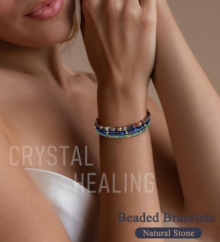 WAINIS 8Pcs Inspirational Gifts Bracelets for Women Natural Stone Crystal Healing Beaded Bracelets Adjustable Spiritual Protective Stones Beads Bracelets for Women Friends Sister in Kuwait