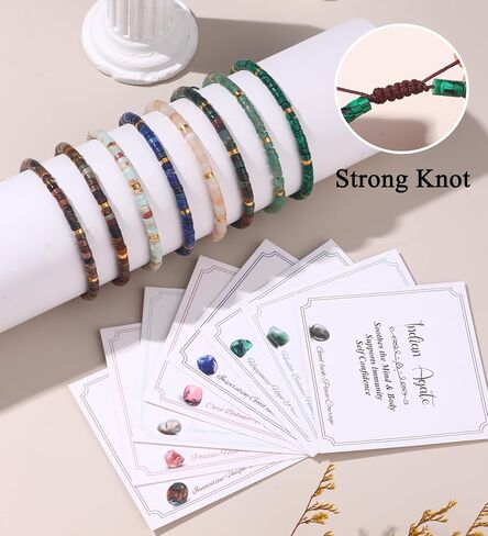 WAINIS 8Pcs Inspirational Gifts Bracelets for Women Natural Stone Crystal Healing Beaded Bracelets Adjustable Spiritual Protective Stones Beads Bracelets for Women Friends Sister in Kuwait
