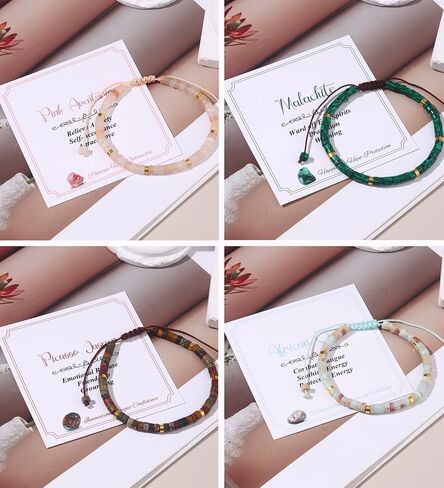 WAINIS 8Pcs Inspirational Gifts Bracelets for Women Natural Stone Crystal Healing Beaded Bracelets Adjustable Spiritual Protective Stones Beads Bracelets for Women Friends Sister in Kuwait