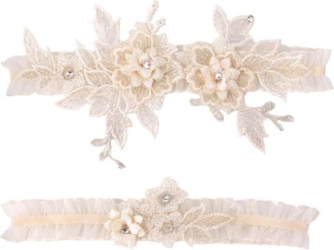 2pcs Garters for Bride, Lace Bridal Garter Floral Lace Leg Belt Stylish Wedding Accessories for Women in Saudi Arabia