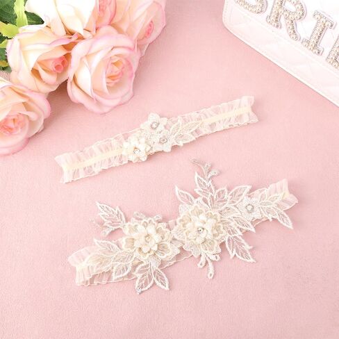 2pcs Garters for Bride, Lace Bridal Garter Floral Lace Leg Belt Stylish Wedding Accessories for Women in Saudi Arabia