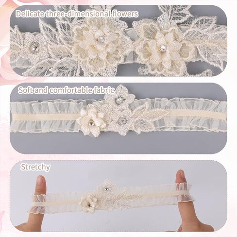 2pcs Garters for Bride, Lace Bridal Garter Floral Lace Leg Belt Stylish Wedding Accessories for Women in Saudi Arabia