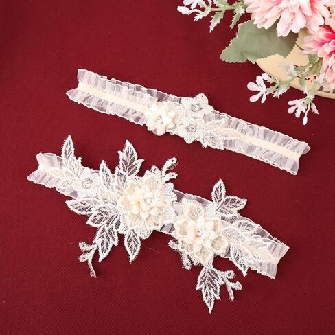2pcs Garters for Bride, Lace Bridal Garter Floral Lace Leg Belt Stylish Wedding Accessories for Women in Saudi Arabia