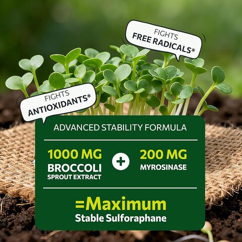 Sulforaphane Supplement from Broccoli Sprouts, DIM and CDG Triple Blend, Natural Enzyme Myrosinase for High Sulforaphane, Broccoli Supplement for Detox, Antioxidant and Balance, 60 Vegan Softgels in Saudi Arabia