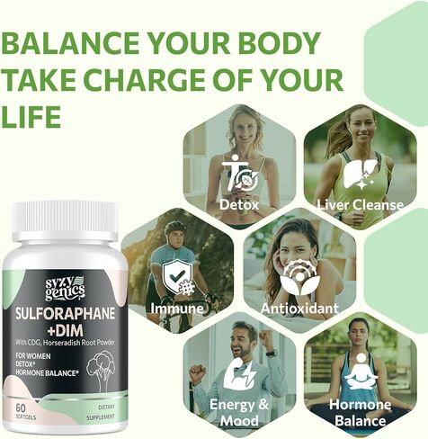 Sulforaphane Supplement from Broccoli Sprouts, DIM and CDG Triple Blend, Natural Enzyme Myrosinase for High Sulforaphane, Broccoli Supplement for Detox, Antioxidant and Balance, 60 Vegan Softgels in Saudi Arabia