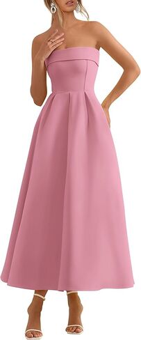 PRETTYGARDEN Cocktail Dresses for Women 2026 Summer Formal Elegant Tube Top Strapless Spring Wedding Guest Party Midi Dress in Saudi Arabia