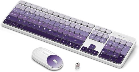 Wireless Keyboard and Mouse Combo - 2.4G Wireless, Rechargeable, Low-Noise, Cute Colorful, Full-Sized, 3 DPI Adjustable Mouse, for Computer, Laptop, PC, Mac (Gradient Purple) in Kuwait