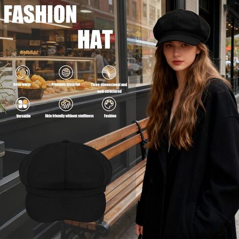 قبعة موزع الصحف النسائية، قبعة من الصوف بتصميم عتيق من قماش الدنيم بلون سادة، قبعة مسطحة بقناع للرسام in Kuwait