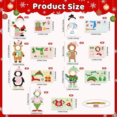 28 Pack Christmas Picture Frame Craft Kit for Kids, Christmas Character DIY Photo Frame Paper Crafts Gingerbread Snowman Hanging Ornaments for Xmas Tree Winter Holiday Art Home Classroom Activities in Saudi Arabia