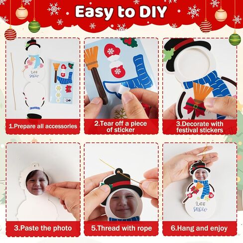 28 Pack Christmas Picture Frame Craft Kit for Kids, Christmas Character DIY Photo Frame Paper Crafts Gingerbread Snowman Hanging Ornaments for Xmas Tree Winter Holiday Art Home Classroom Activities in Saudi Arabia