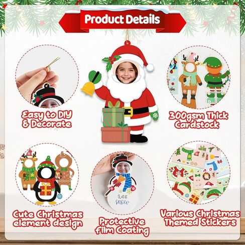 28 Pack Christmas Picture Frame Craft Kit for Kids, Christmas Character DIY Photo Frame Paper Crafts Gingerbread Snowman Hanging Ornaments for Xmas Tree Winter Holiday Art Home Classroom Activities in Saudi Arabia