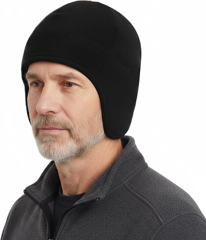 Black Outdoor Cycling Thermal Hat, Windproof Fleece Ear Flap Winter Cap for Cold Weather in Saudi Arabia
