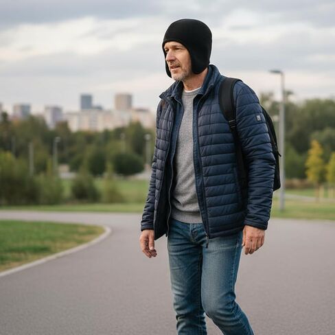 Black Outdoor Cycling Thermal Hat, Windproof Fleece Ear Flap Winter Cap for Cold Weather in Saudi Arabia