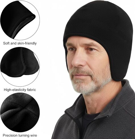 Black Outdoor Cycling Thermal Hat, Windproof Fleece Ear Flap Winter Cap for Cold Weather in Saudi Arabia