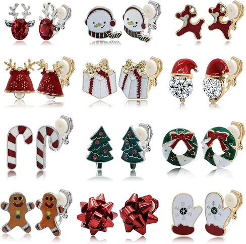 12 Pairs عيد الميلاد كليب على أقراط لطيف ثلج شجرة موس قفازات أجراس الجوارب سانتا احتفالي عطلة طقم من الحلقان in Kuwait