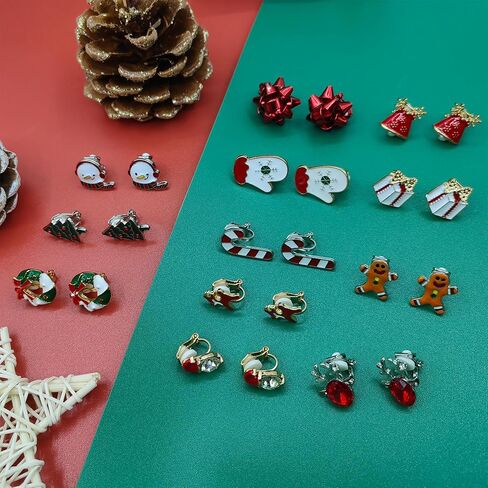 12 Pairs عيد الميلاد كليب على أقراط لطيف ثلج شجرة موس قفازات أجراس الجوارب سانتا احتفالي عطلة طقم من الحلقان in Kuwait