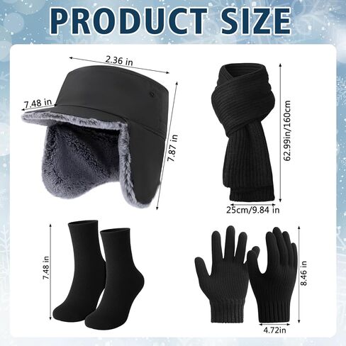 4 Pcs Winter Hat Scarf Glove Sock Set for Men Waterproof Plush Adjustable Earflaps Cap Glove Warm Scarf Sock for Men Women Outdoor in Saudi Arabia
