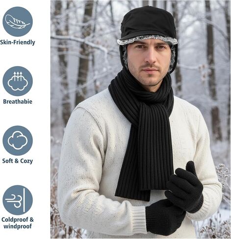 4 Pcs Winter Hat Scarf Glove Sock Set for Men Waterproof Plush Adjustable Earflaps Cap Glove Warm Scarf Sock for Men Women Outdoor in Saudi Arabia