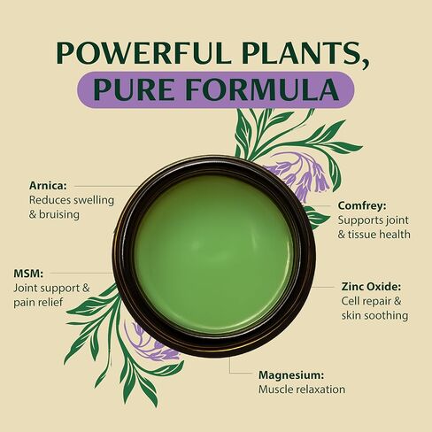 مرهم السنفيتون البري - بلسم عشبي مركّز مع زهرة الأرنيكا والمغنيسيوم وميثيل سلفونيل ميثان - كريم نباتي مهدئ للمفاصل والعضلات والبشرة الجافة - 4.23 أونصة in Kuwait