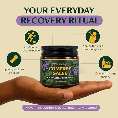 مرهم السنفيتون البري - بلسم عشبي مركّز مع زهرة الأرنيكا والمغنيسيوم وميثيل سلفونيل ميثان - كريم نباتي مهدئ للمفاصل والعضلات والبشرة الجافة - 4.23 أونصة in Kuwait