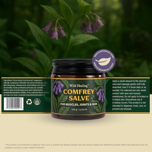 مرهم السنفيتون البري - بلسم عشبي مركّز مع زهرة الأرنيكا والمغنيسيوم وميثيل سلفونيل ميثان - كريم نباتي مهدئ للمفاصل والعضلات والبشرة الجافة - 4.23 أونصة in Kuwait