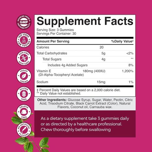Natures Craft Vitamin E Gummies for Skin Care - High-Potency Vitamin E 400 IU Skin Supplement - Delicious & Easy-to-Take Supplement Promote Health Immune Support & Cellular Protection (1 Month) in Saudi Arabia