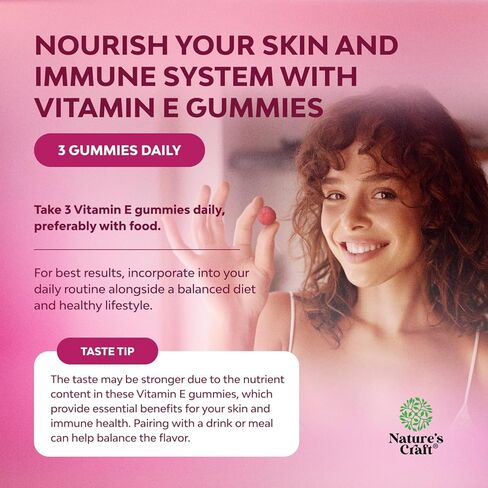 Natures Craft Vitamin E Gummies for Skin Care - High-Potency Vitamin E 400 IU Skin Supplement - Delicious & Easy-to-Take Supplement Promote Health Immune Support & Cellular Protection (1 Month) in Saudi Arabia