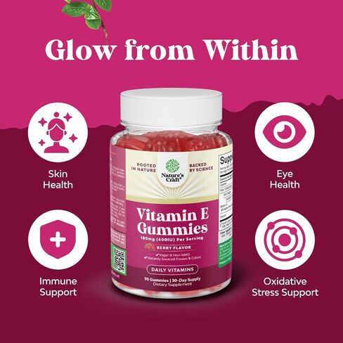 Natures Craft Vitamin E Gummies for Skin Care - High-Potency Vitamin E 400 IU Skin Supplement - Delicious & Easy-to-Take Supplement Promote Health Immune Support & Cellular Protection (1 Month) in Saudi Arabia