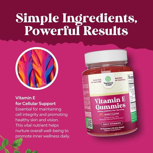 Natures Craft Vitamin E Gummies for Skin Care - High-Potency Vitamin E 400 IU Skin Supplement - Delicious & Easy-to-Take Supplement Promote Health Immune Support & Cellular Protection (1 Month) in Saudi Arabia