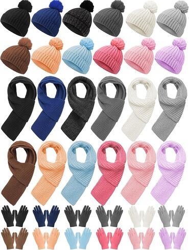 JaGely Kids قبعة الشتاء قفازات وشاح مجموعة متماسكة بوم قبعة صغيرة قفازات الأوشحة مجموعة الشتاء الدافئة لمدة 5-10 بنين بنات الطقس البارد in Kuwait