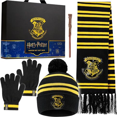 Harry Potter Gifts Winter Set 4 pc, Scarf, Beanie Hat, Gloves, Wand Pen for Girls Boys, Hogwarts Christmas Secret Santa Gifts in Saudi Arabia