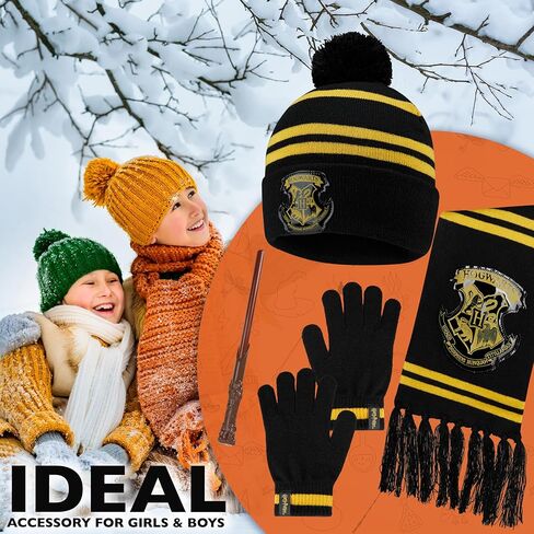 Harry Potter Gifts Winter Set 4 pc, Scarf, Beanie Hat, Gloves, Wand Pen for Girls Boys, Hogwarts Christmas Secret Santa Gifts in Saudi Arabia