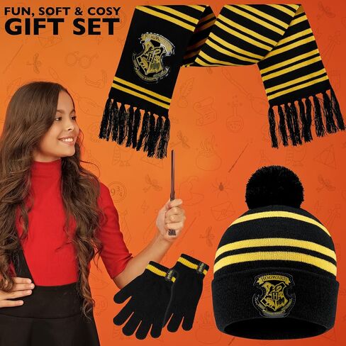 Harry Potter Gifts Winter Set 4 pc, Scarf, Beanie Hat, Gloves, Wand Pen for Girls Boys, Hogwarts Christmas Secret Santa Gifts in Saudi Arabia