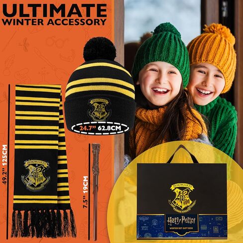 Harry Potter Gifts Winter Set 4 pc, Scarf, Beanie Hat, Gloves, Wand Pen for Girls Boys, Hogwarts Christmas Secret Santa Gifts in Saudi Arabia