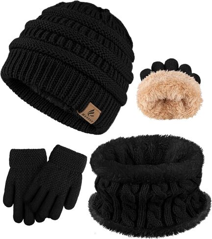 3 Pcs Kids Winter Hat Scarf Gloves Set Boys Girls Thick Warm Beanie Hat Knitted Neck Warmer Fleece Lined Gloves in Saudi Arabia
