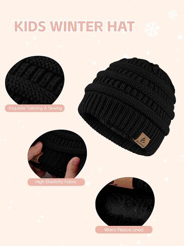 3 Pcs Kids Winter Hat Scarf Gloves Set Boys Girls Thick Warm Beanie Hat Knitted Neck Warmer Fleece Lined Gloves in Saudi Arabia