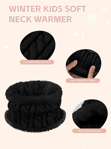 3 Pcs Kids Winter Hat Scarf Gloves Set Boys Girls Thick Warm Beanie Hat Knitted Neck Warmer Fleece Lined Gloves in Saudi Arabia