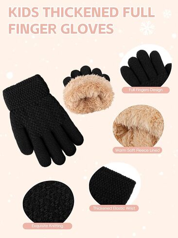 3 Pcs Kids Winter Hat Scarf Gloves Set Boys Girls Thick Warm Beanie Hat Knitted Neck Warmer Fleece Lined Gloves in Saudi Arabia