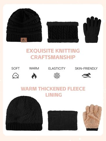 3 Pcs Kids Winter Hat Scarf Gloves Set Boys Girls Thick Warm Beanie Hat Knitted Neck Warmer Fleece Lined Gloves in Saudi Arabia