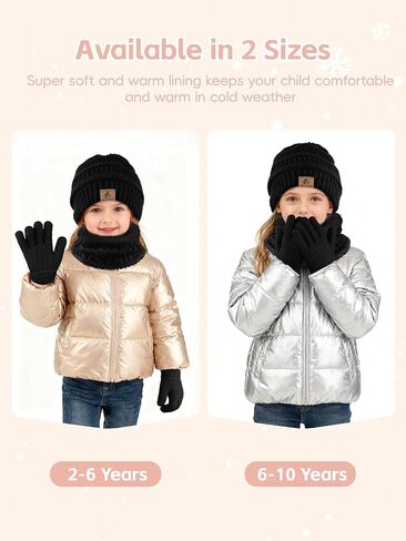 3 Pcs Kids Winter Hat Scarf Gloves Set Boys Girls Thick Warm Beanie Hat Knitted Neck Warmer Fleece Lined Gloves in Saudi Arabia