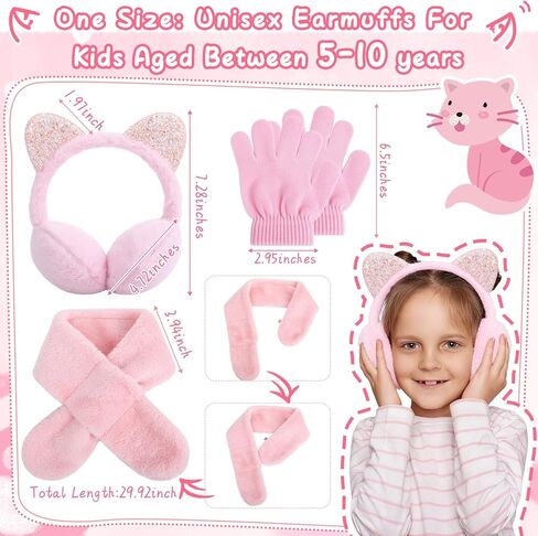 6 Pcs Winter Earmuffs Scarfs Gloves Set for Kids Include 2 Pcs Warm Ear Muffs 2 Scarfs and 2 Pairs Gloves for Kids Girls Winter Warm Outdoor, Pink and Purple in Saudi Arabia
