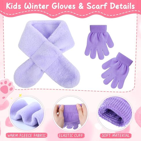 6 Pcs Winter Earmuffs Scarfs Gloves Set for Kids Include 2 Pcs Warm Ear Muffs 2 Scarfs and 2 Pairs Gloves for Kids Girls Winter Warm Outdoor, Pink and Purple in Saudi Arabia